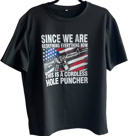 Men's Large TEE American Flag Patriotic Right To Bear Arms Black Red White Blue - Picture 1 of 6